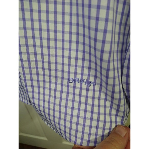Orvis Woman 18 Button Shirt L/S Purple Checked Pocket Wrinkle Free Logo Office - Picture 7 of 10